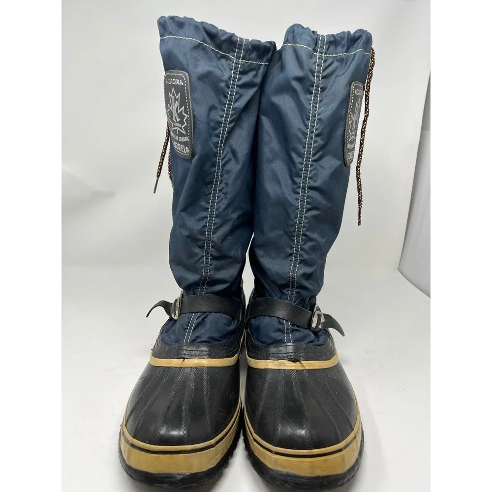 SOREL Acadian Snow Boots Mens 11 Navy Blue Vintage Made in Canada‎ Insulated Zip